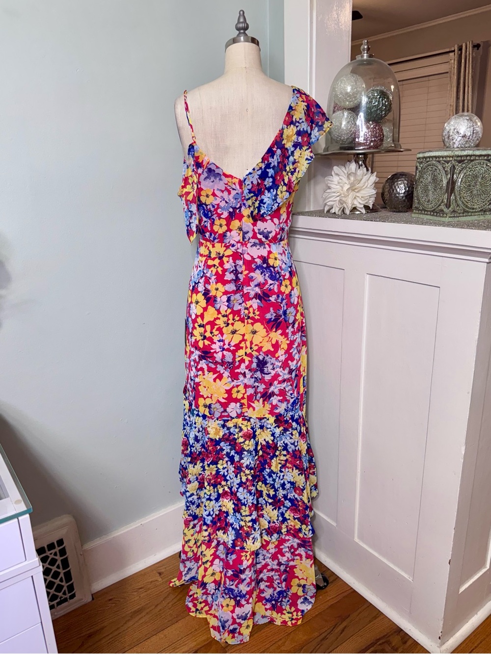 Lulu’s Radiant Rudy Red Floral Print Chiffon Maxi Dress Medium NWT - Picture 9 of 14